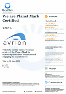 Avrion Celebrates its Planet Mark Business Certification